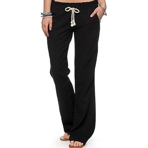 Roxy black linen pants with rope belt